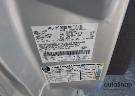 2011 Ford F150 Supercrew z USA, uszkodzony, nr VIN 1FTEW1CM7BKD70460